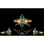 18 Carat Gold Attractive Quality Three Stone Emerald and Diamond Dress Ring. Pleasing design. The
