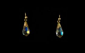 9ct Gold And Austrian Crystal Set Drop Earrings Wired for pierced ears,