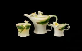 Graff Porcelain Three Piece Arum Lily Design Tea Service Each boxed and marked to base,