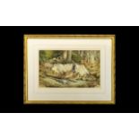 Christopher Hughes 'Pheasants' Original Watercolour On Paper Large scale illustrative watercolour