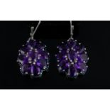 Amethyst Cluster Drop Earrings, 11.5cts, each earring having an oval cut rich deep purple amethyst