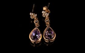 Rose de France Amethyst Drop Earrings, pear cut amethysts of 1.