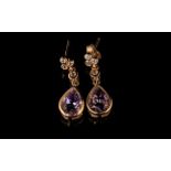 Rose de France Amethyst Drop Earrings, pear cut amethysts of 1.