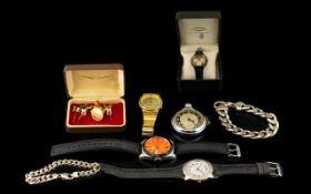 A Small Mixed Lot Of Silver And Fashion Watches To include two silver gents bracelets - approx 4