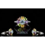 Peridot, Amethyst, Garnet, Citrine and Sky Blue Topaz Ring, the round cut topaz of 1ct,