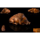 Japanese - Good Quality and Signed Late 19th Century Boxwood Netsuke,