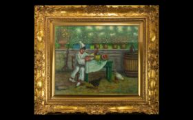 Original Oil On Canvas Signed 'E Roger' Housed in ornate gilt frame. Depicting a clown in white