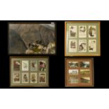 A Collection Of Twenty Antique Postcards Housed In Oak Glazed Frames Various subject matter,