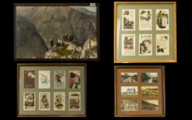 A Collection Of Twenty Antique Postcards Housed In Oak Glazed Frames Various subject matter,