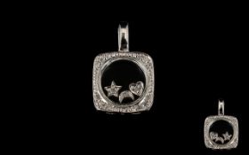 9ct White Gold And Diamond Designer Style Pendant Cushion shaped pendant set to centre with three