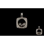 9ct White Gold And Diamond Designer Style Pendant Cushion shaped pendant set to centre with three