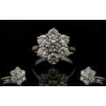 18ct White Gold Superb Quality Diamond Set Cluster Ring - flower head design. Set with seven