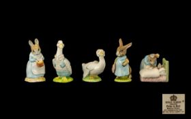 Royal Albert Five Beatrix Potter Figures To include Mrs Flopsy Bunny, Mrs Rabbit Cooking,