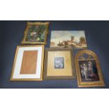 A Mixed Collection Of Prints And Artwork's Five in total to include Gothic style framed virgin and