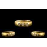 18ct Gold Attractive 3 Stone Diamond Ring - the cushion cut diamond of good colour / clarity.