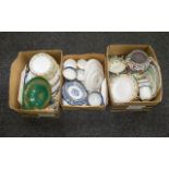 A Mixed Collection Of Ceramic Items Three boxes containing various vases, plates, soup bowls,