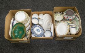 A Mixed Collection Of Ceramic Items Three boxes containing various vases, plates, soup bowls,