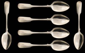 Scottish Mid Victorian Period Set of Six Sterling Silver Teaspoons, Fiddle back Pattern. Hallmark