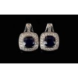 Sapphire and Natural White Zircon Drop Earrings,