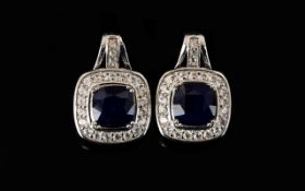 Sapphire and Natural White Zircon Drop Earrings,