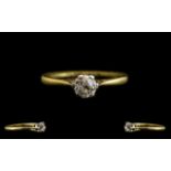 18ct Gold and Platinum Set Single Stone Diamond Ring - the cushion cut diamond of excellent colour