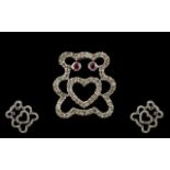 9ct White Gold Diamond And Ruby Set Pendant In The Form Of A Teddybear Fully hallmarked,