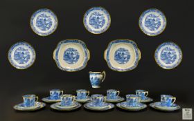 Windsor China Blue and White Teaset comprising 12 cups, saucers and side plates, milk jug,