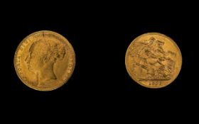 Queen Victoria 22ct Gold - Young Head Full Sovereign - Date 1885.