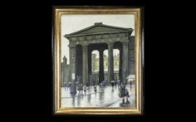 Steven Scholes 1952 Oil on Canvas Titled 'The Euston Arch' Euston Station,