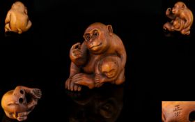 Japanese - Nice Quality and Signed Late 19th Century Boxwood Netsuke,