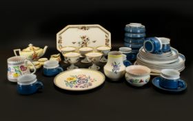 A Mixed Collection of Ceramics to include modern blue and patterned dinner set, Crown Ducal teapot,