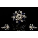 18ct White Gold Diamond And Sapphire Clu