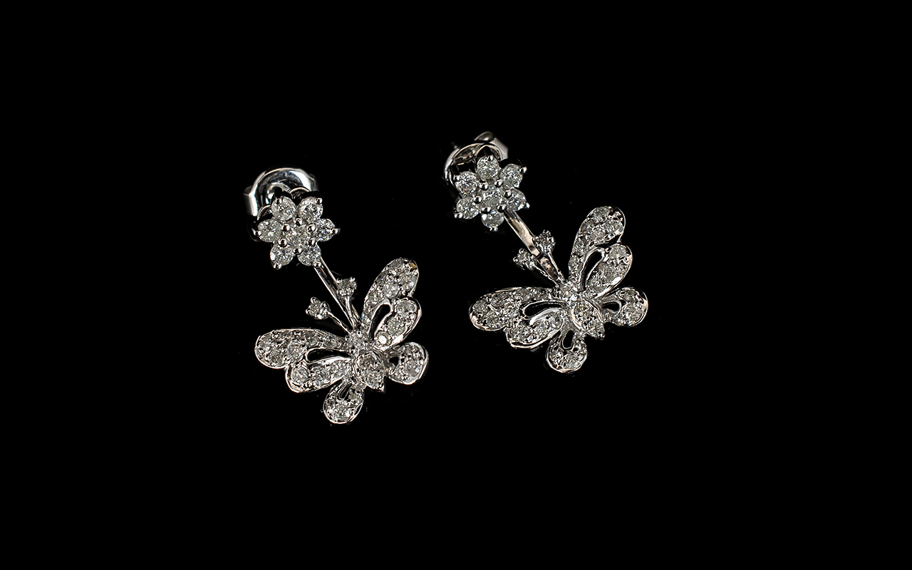 Pair Of 9ct Gold Diamond Earrings, Each