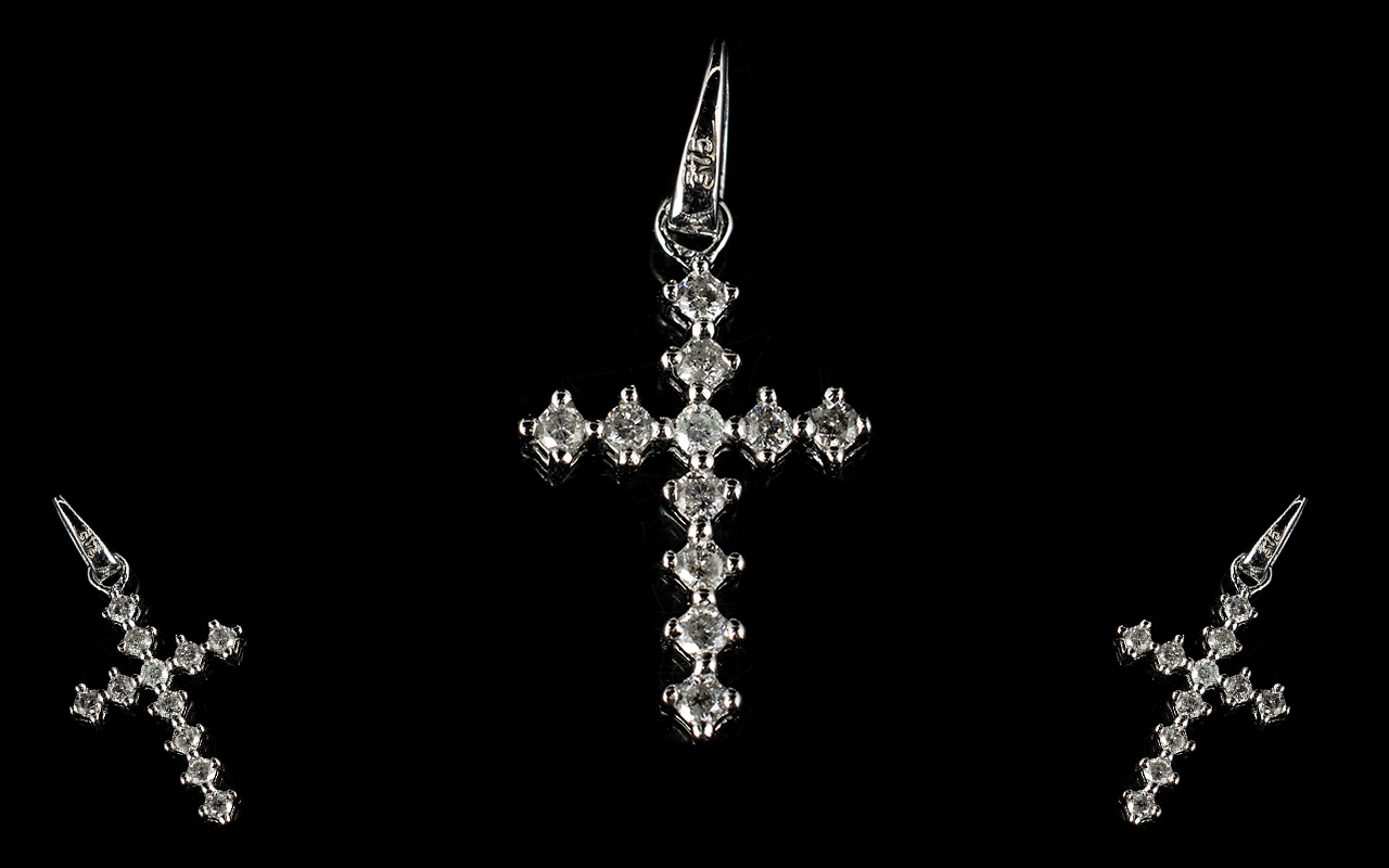 A 9ct White Gold Diamond Cross Set with