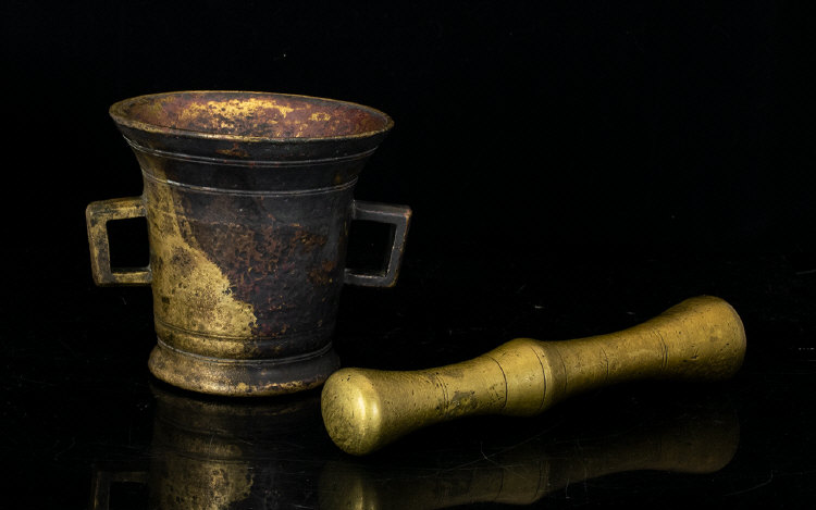 Antique Bronze Mortar And Pestle Cast Br - Image 2 of 3