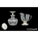 Sterling Silver Topped Cut Glass Perfume Bottle Complete with Stopper of Excellent Form.