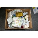 A Mixed Box Of Miscellaneous Ceramics And Collectibles To include ornamental figures, glass items,