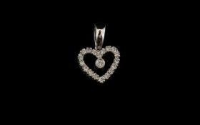 9ct White Gold And Diamond Heart Pendant Stamped 9k, set with round brilliant cut diamonds
