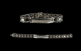 Unisex 14ct White Gold - Superb Diamond Set Bracelet,