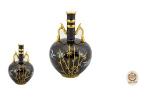 Minton - Nice Quality Japanese Style Hand Painted Twin Handle Globular Shaped Vase. c.1951 - 1955.