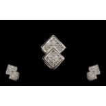 9ct White Gold And Diamond Set Contemporary Pendant Geometric form pendant set with princess cut