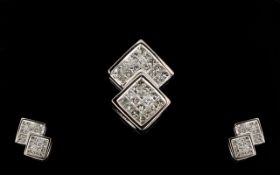 9ct White Gold And Diamond Set Contemporary Pendant Geometric form pendant set with princess cut