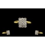 18ct Gold and Platinum - Attractive Diamond Set Ring, From the 1920's.