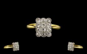 18ct Gold and Platinum - Attractive Diamond Set Ring, From the 1920's.