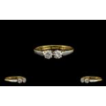 18ct Gold and Platinum - Attractive Two Stone Diamond Set Dress Ring,