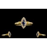 Victorian Period - Marquise Shaped Attractive 18ct Gold Sapphire and Diamond Set Ring,