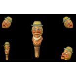 A Novelty Hand Carved Wooden Bottle Stopper Early 20th Century. With Moving Mouth, Eyes And