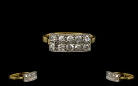 18ct Gold - Nice Quality Pave Set Diamond Ring From The 1920's Period.