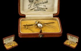 Antique Period 9ct Gold Stone Set Bug Brooch, Marked 9ct Gold with Original Period Box. 2.6 grams.