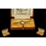 Antique Period 9ct Gold Stone Set Bug Brooch, Marked 9ct Gold with Original Period Box. 2.6 grams.